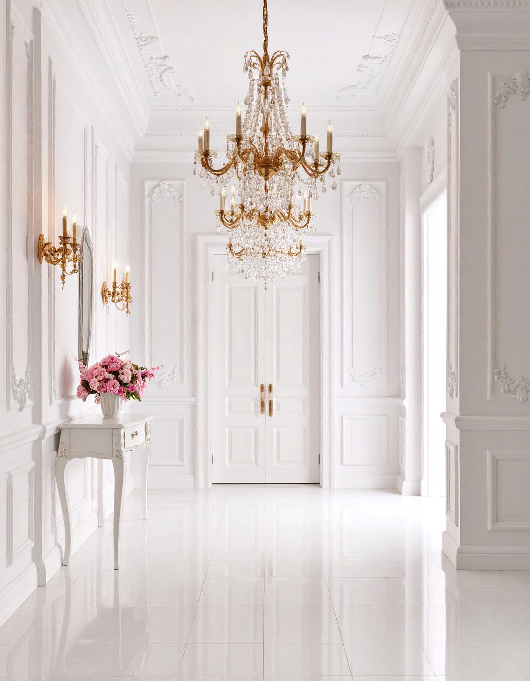 Traditional Raised Panel Wainscoting Entryway with Crown Molding - 25 Wainscoting Entryway Ideas