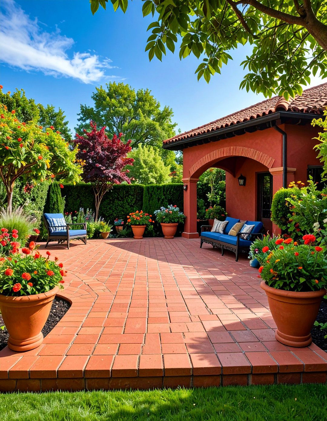 Traditional Red Brick Soldier Course Patio - 25 Red Paver Patio Ideas