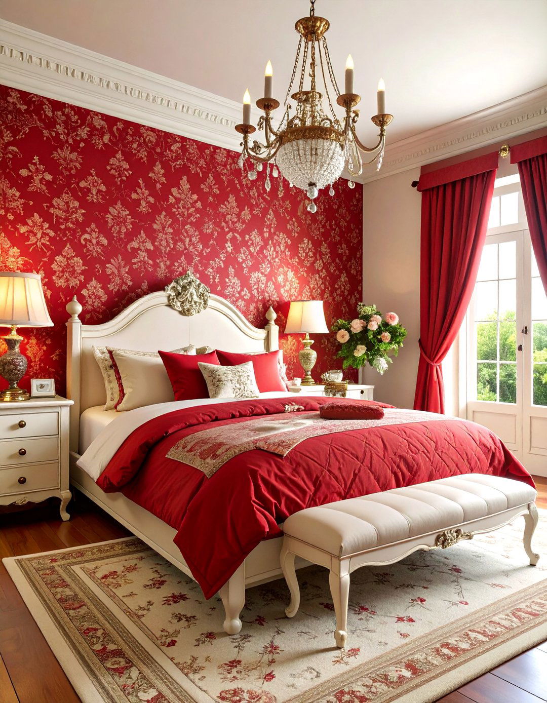 Traditional Red Toile French Bedroom - 25 Red Bedroom Ideas