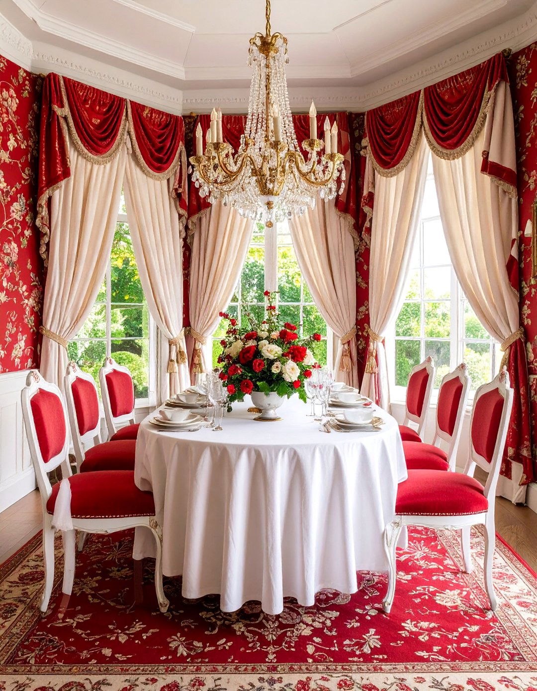Traditional Red Toile Wallpaper Room - 25 Red Dining Room Ideas