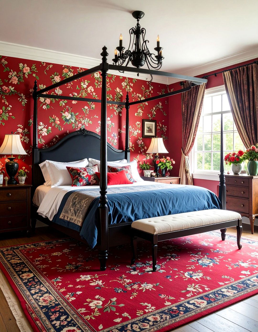 Traditional Red and Black Toile Bedroom - 25 Red and Black Bedroom Ideas