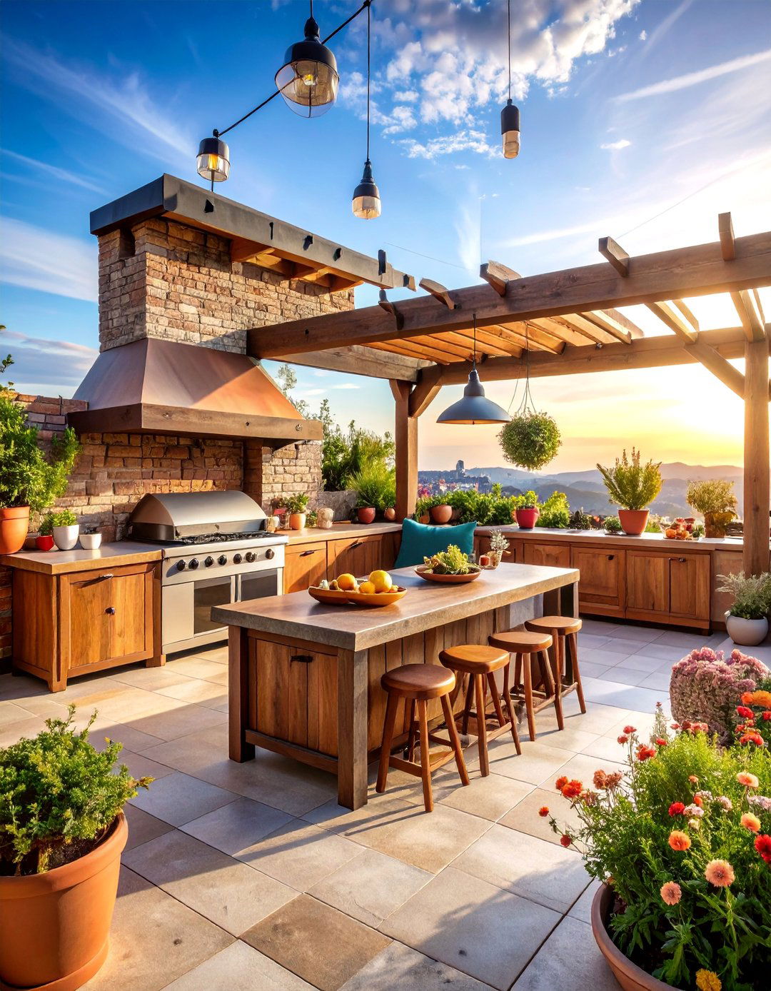 Traditional Rooftop Kitchen with Brick Oven and Rustic Elements - 25 Rooftop Kitchen Ideas