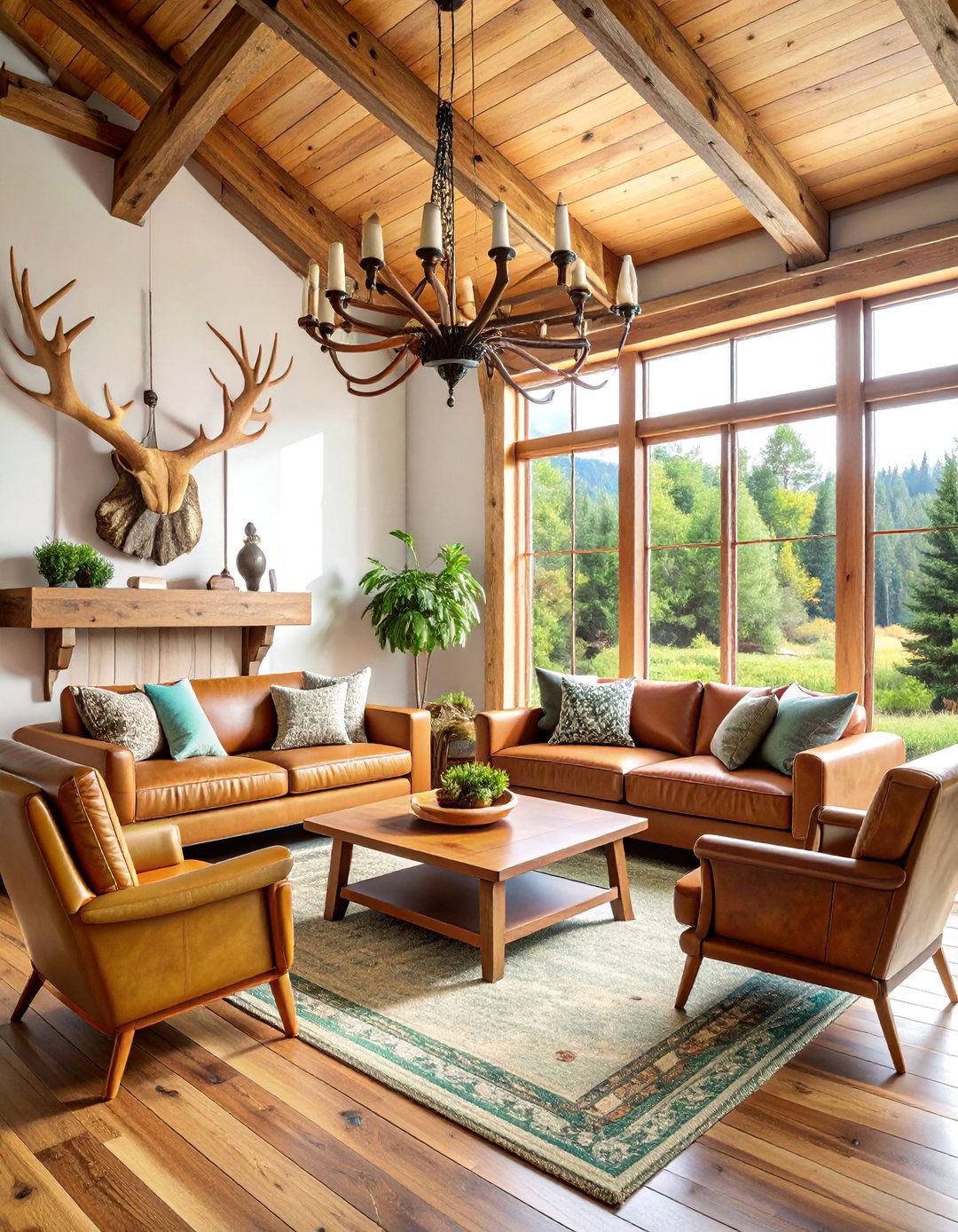 Traditional Rustic Living Room with Antler Accents - 25 Small Rustic Living Room Ideas