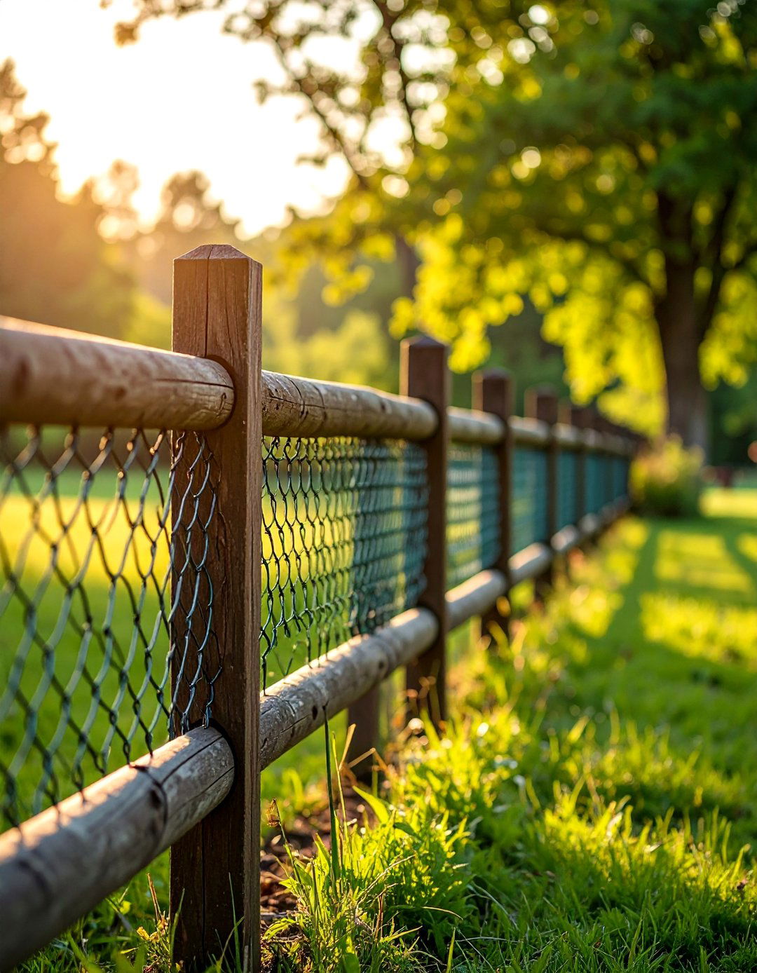 Traditional Sage Green Post and Rail Fence with Wire Mesh - 25 Sage Green Garden Fence Ideas