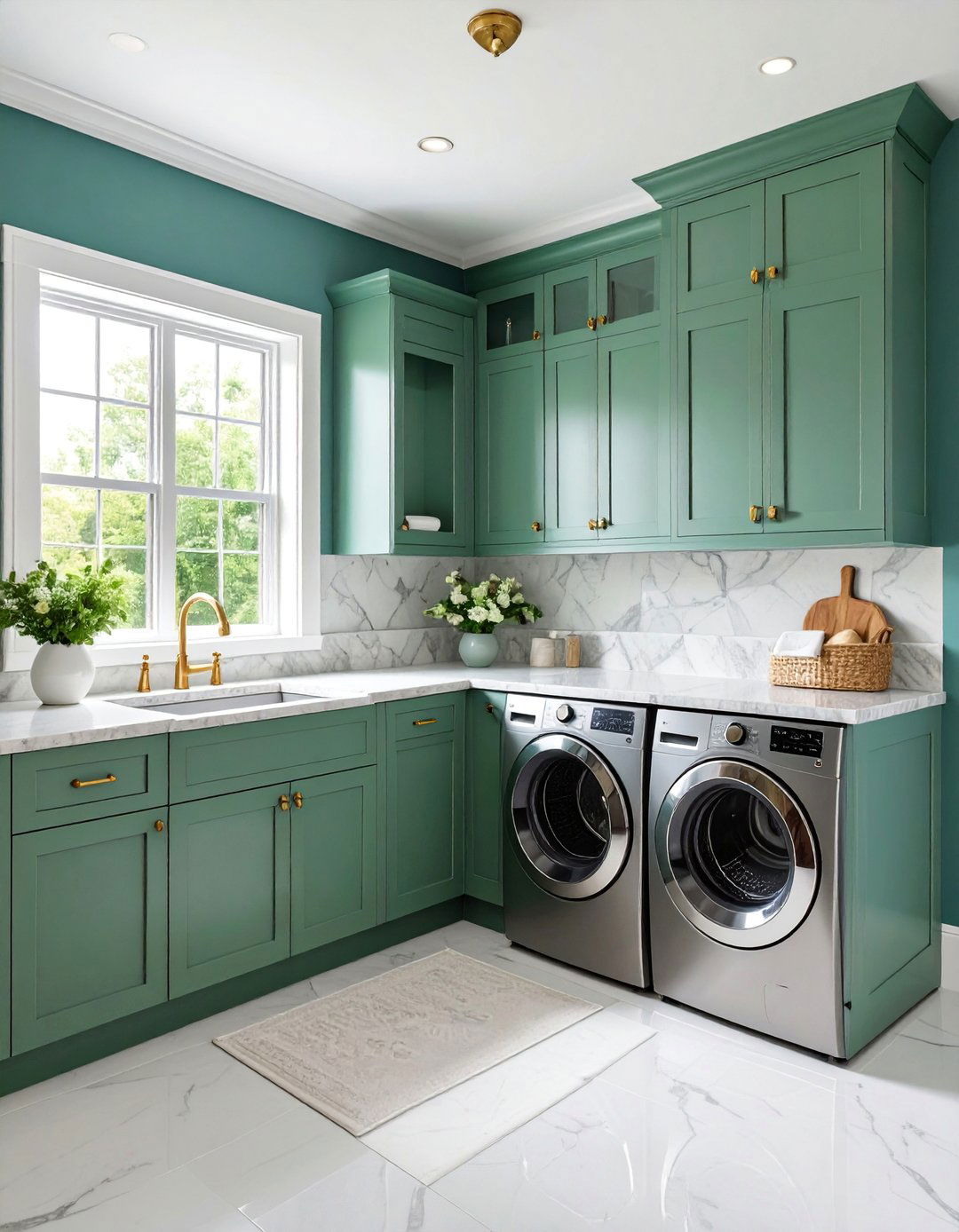 Traditional Sage Green Raised Panel Elegance - 25 Sage Green Laundry Room Ideas