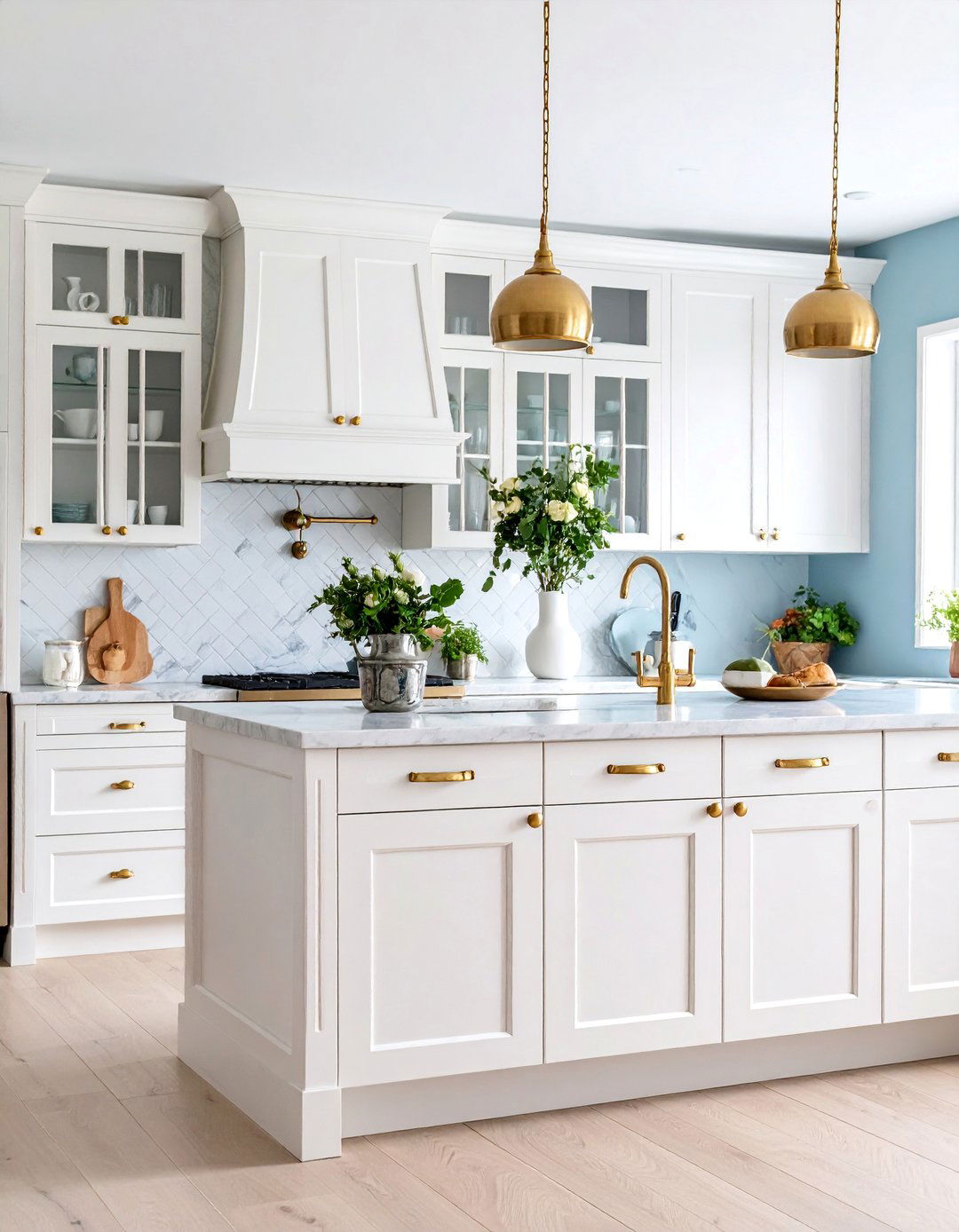 Traditional Shaker White Cabinets with Polished Brass Pulls - 25 White Kitchen Cabinets With Gold Hardwar