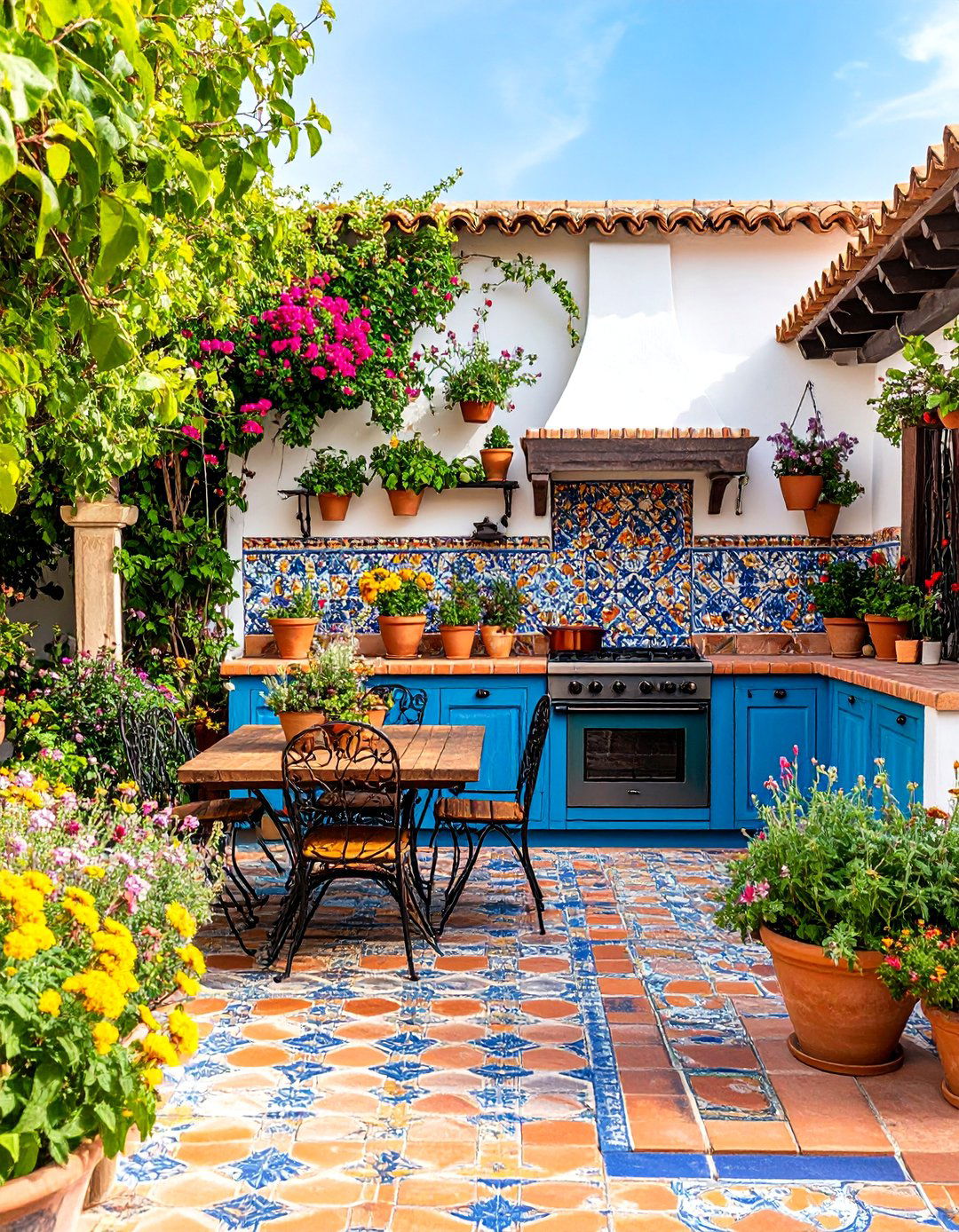 Traditional Spanish Kitchen Patio with Outdoor Cooking Area - 25 spanish style patio ideas