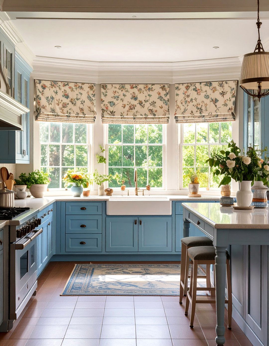 Traditional Style with Roman Shades and Classic Elements - 25 Kitchen Bay Window Ideas