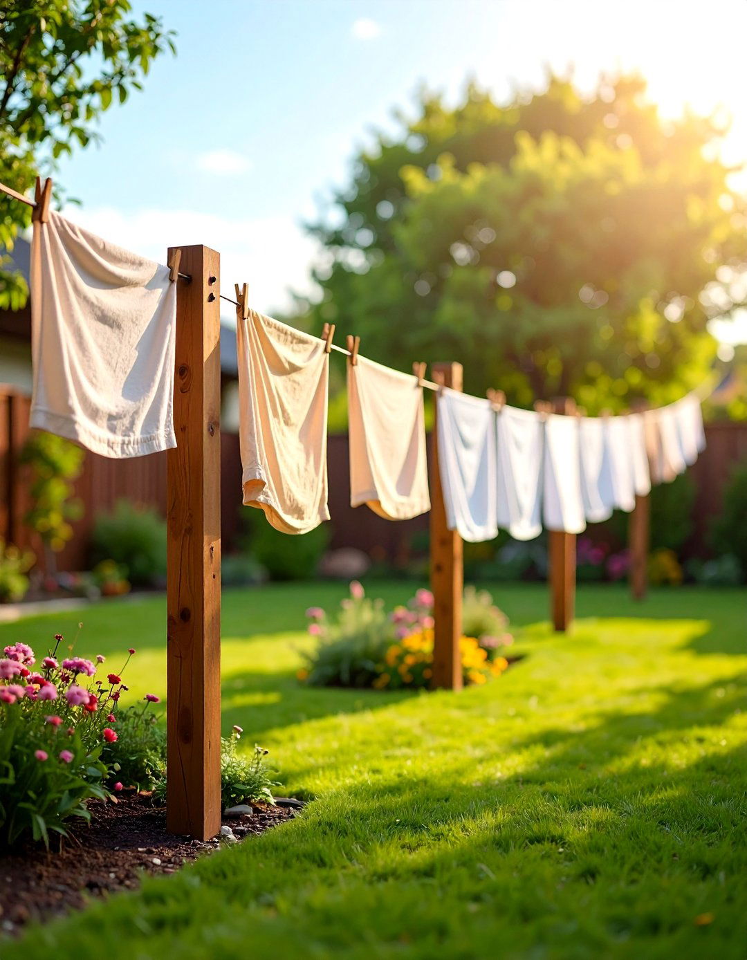 Traditional T Post Clothesline with Parallel Lines - 25 Outdoor Clothesline Ideas