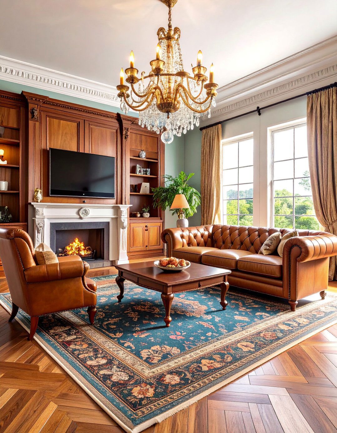 Traditional TV Room with Rich Wood and Classic Furniture - 25 Tv Room Ideas