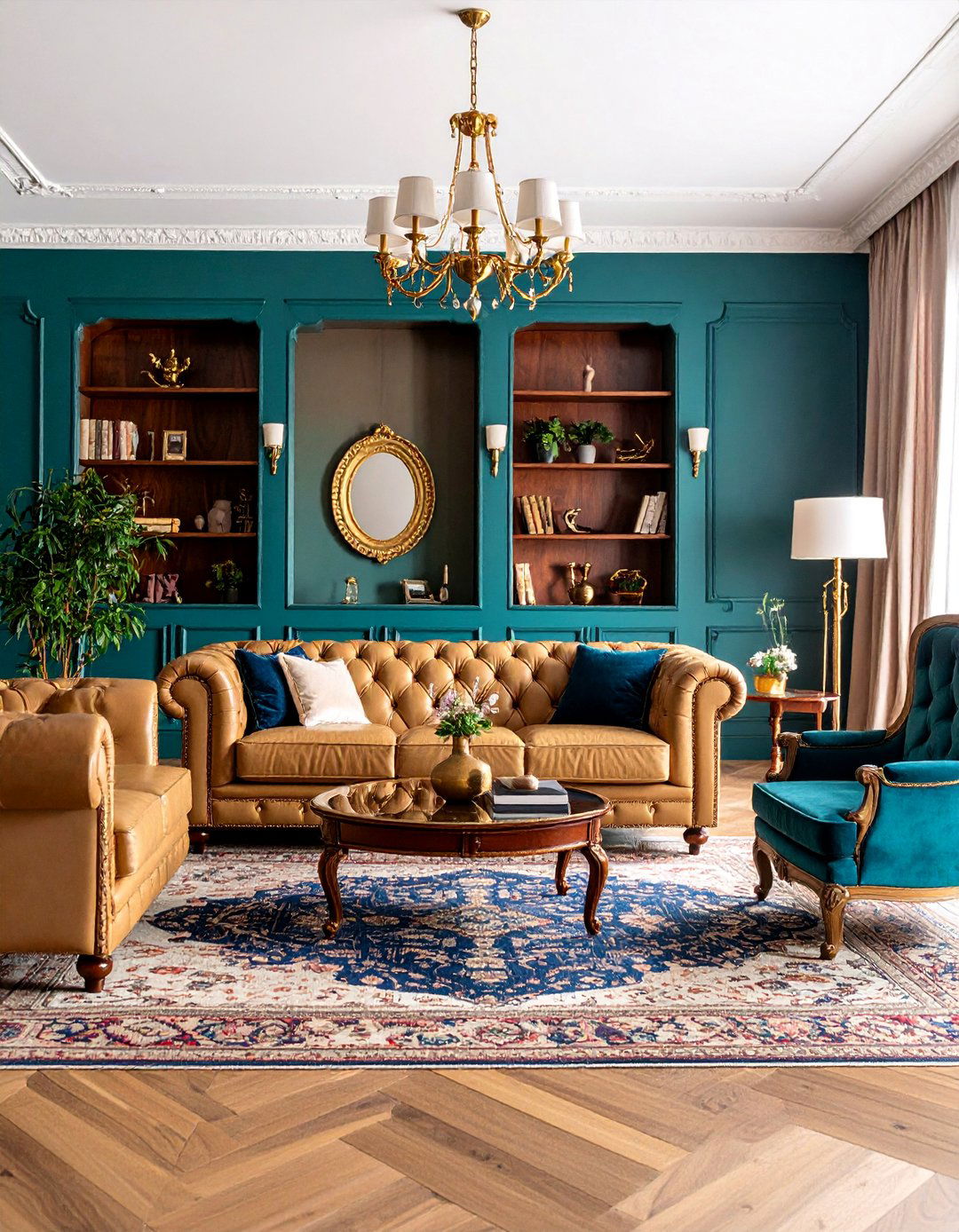 Traditional Tan Living Room with Rich Wood Accents - 25 Tan Living Room Ideas