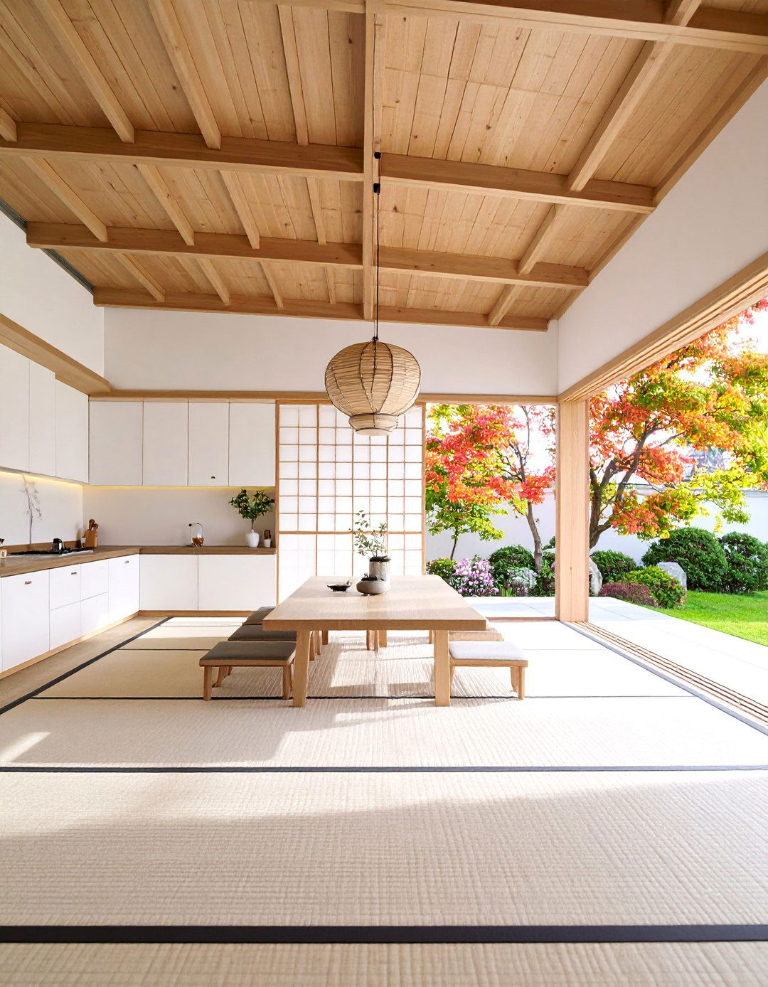 Traditional Tatami Adjacent Kitchen with Low Dining Integration - 25 Japanese Style Kitchen Ideas