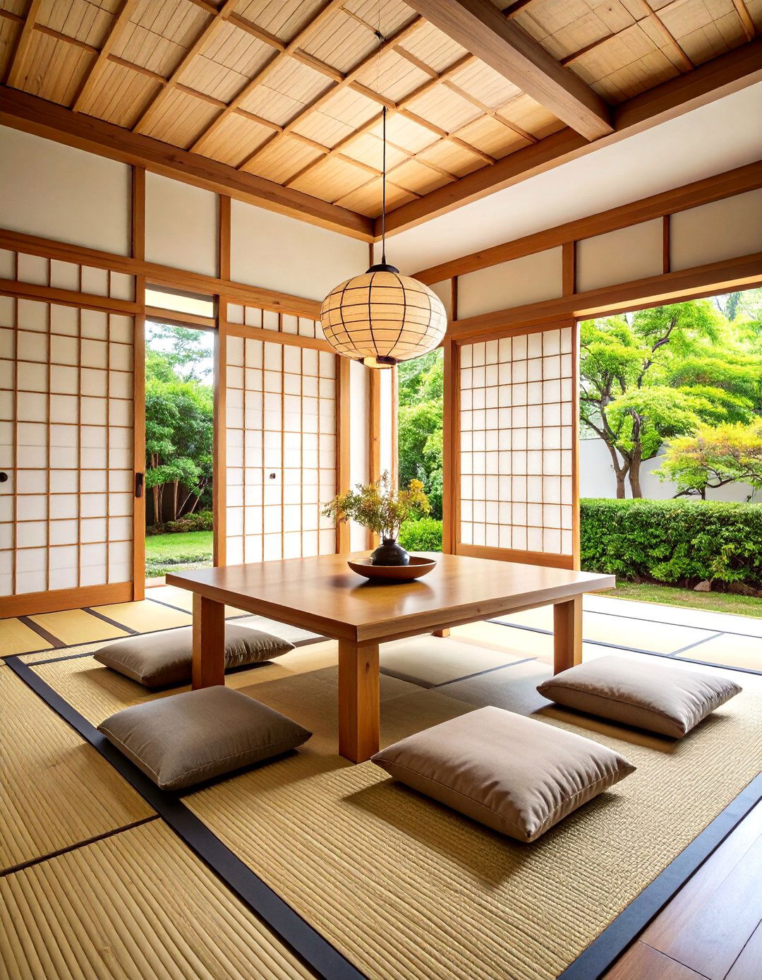 Traditional Tatami Floor Dining Room with Low Seating - 25 Japanese Dining Room Ideas