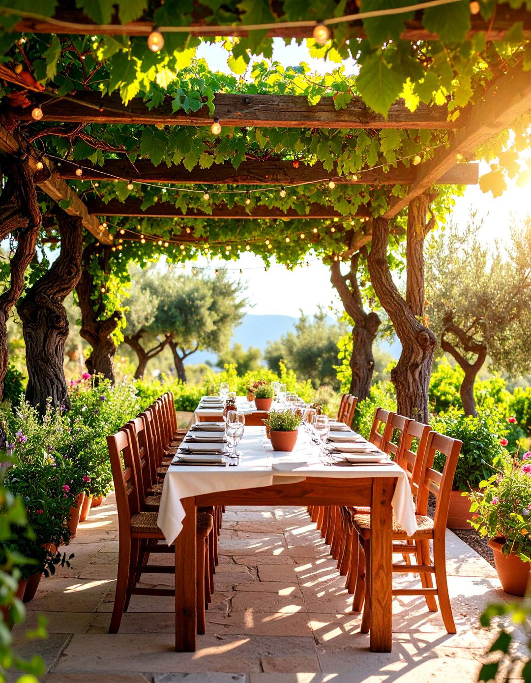 Traditional Taverna Garden with Dining Terraces - 25 Greek Garden Ideas