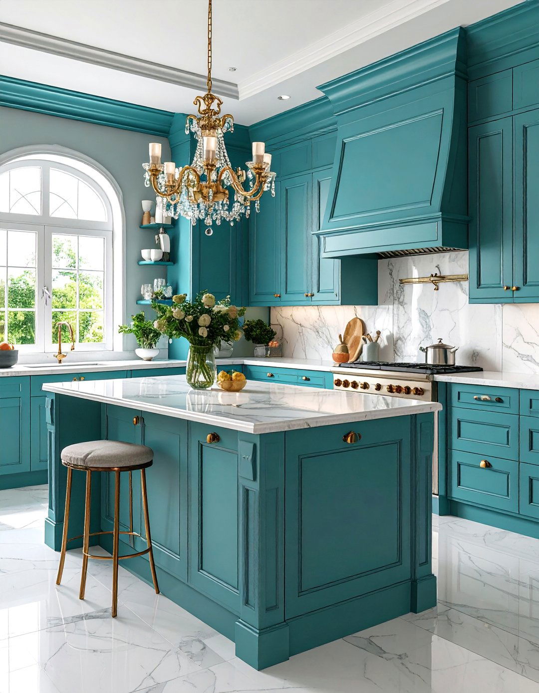 Traditional Teal Kitchen with Crown Molding - 25 Teal Kitchen Ideas