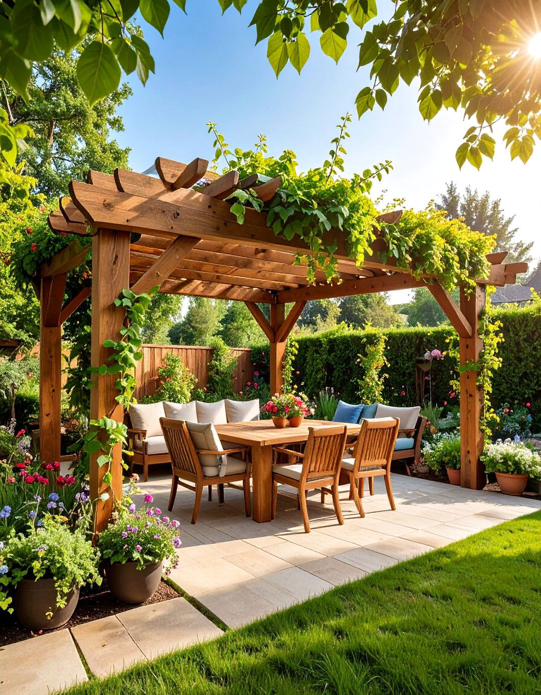 Traditional Timber Frame Pergola with Joinery Details - 25 Patio With a Pergola Ideas