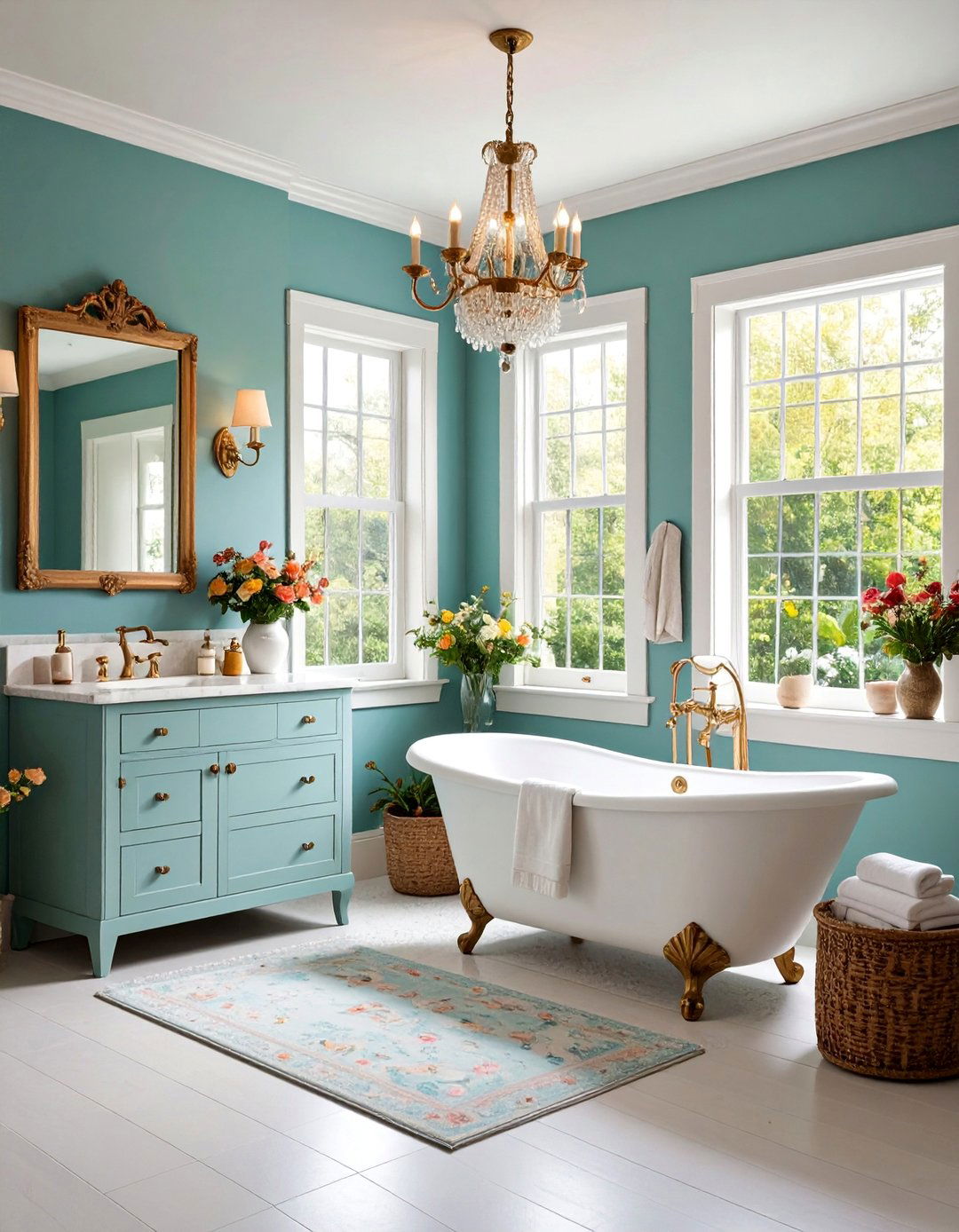 Traditional Toile Bathroom with French Country Elegance - 25 Bathroom Wallpaper Ideas