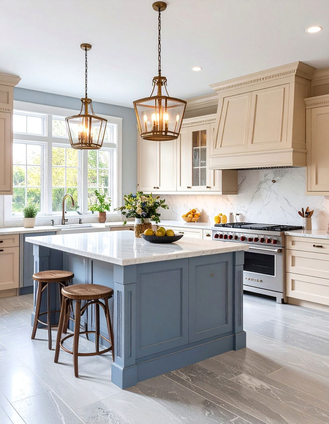 Traditional Transitional Kitchen with Grey Limestone Floors - 25 Kitchens With Grey Floors