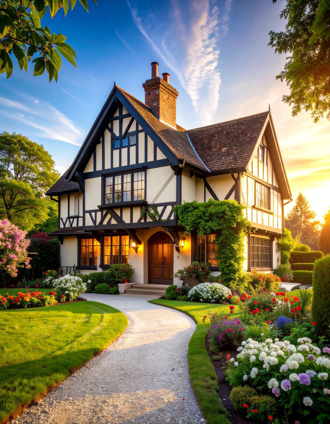Traditional Tudor Revival with Stucco and Timber Details - 25 houses with black roofs