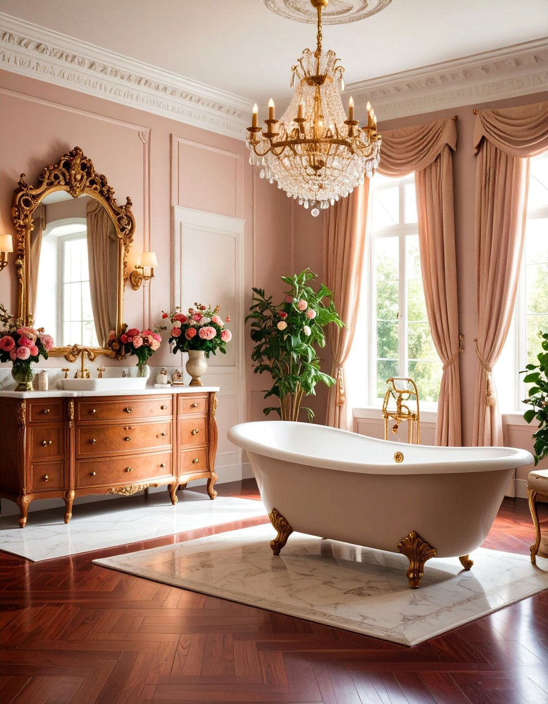 Traditional Victorian Bathroom with Rich Mahogany - 25 Ideas for Wood Floors in Bathrooms
