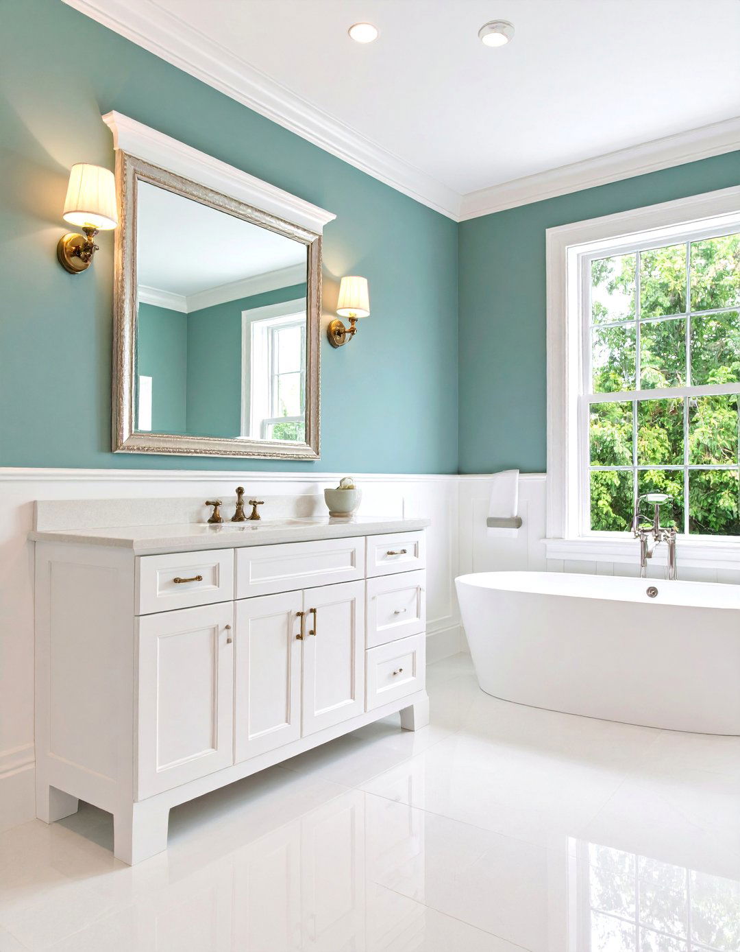 Traditional Wainscoting with Crown Molding - 25 Bathroom Wall Paneling Ideas