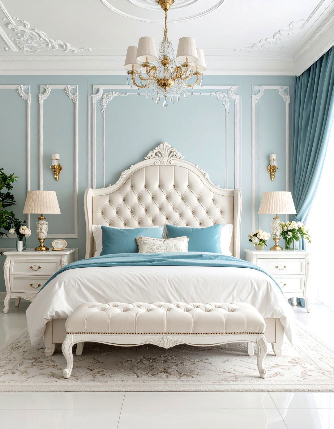 Traditional White Bedroom with Tufted Upholstery - 25 White and Cream Bedroom Ideas