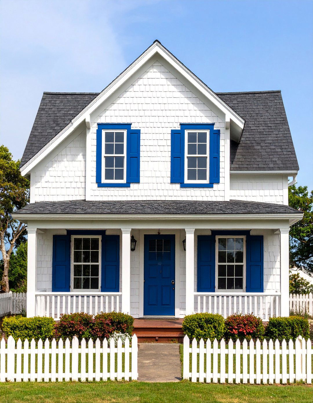 Traditional White Cedar Shake with Navy Trim - 25 Exterior House Siding Ideas