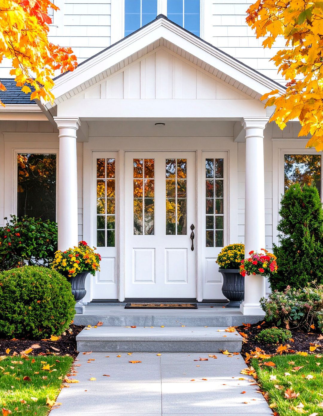 Traditional White Front Door with Sidelights and Transom - 25 White Front Door Ideas