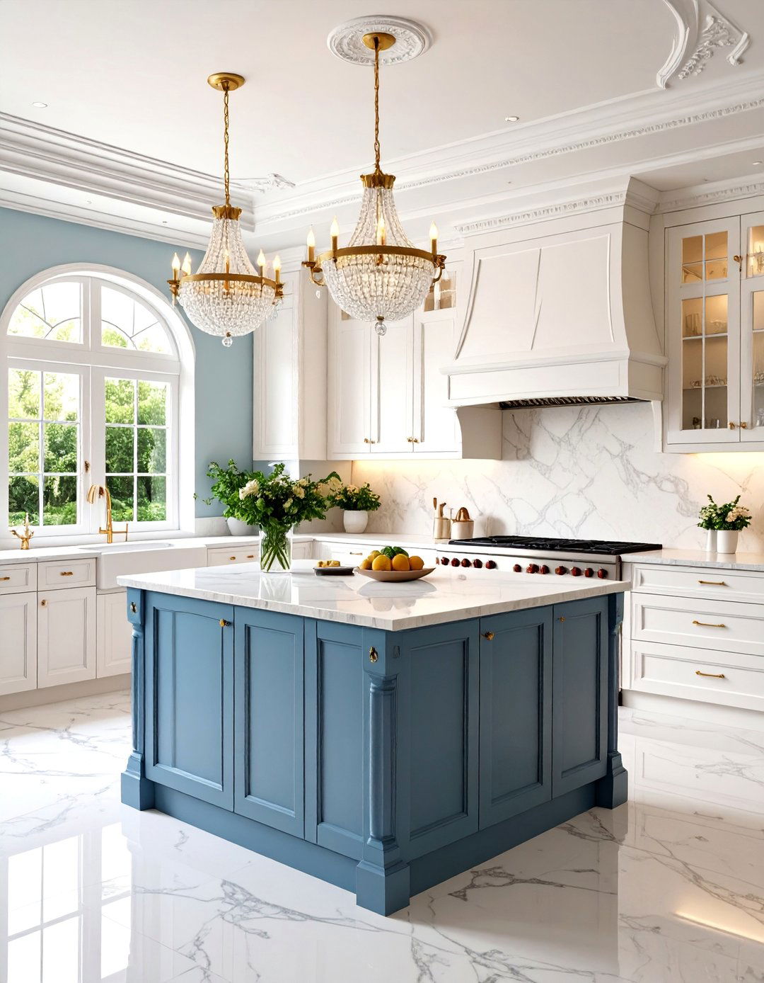 Traditional White Kitchen with Crown Molding Details - 25 White Kitchen Ideas