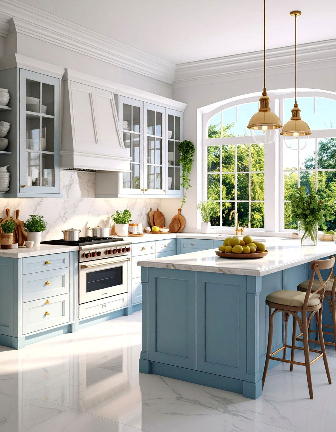 Traditional White Kitchen with Glass Front Cabinets - 25 White Kitchen Ideas
