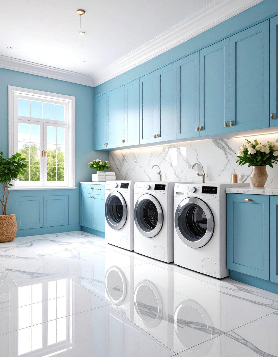 Traditional White Laundry Room with Elegant Details - 25 White Laundry Room Ideas