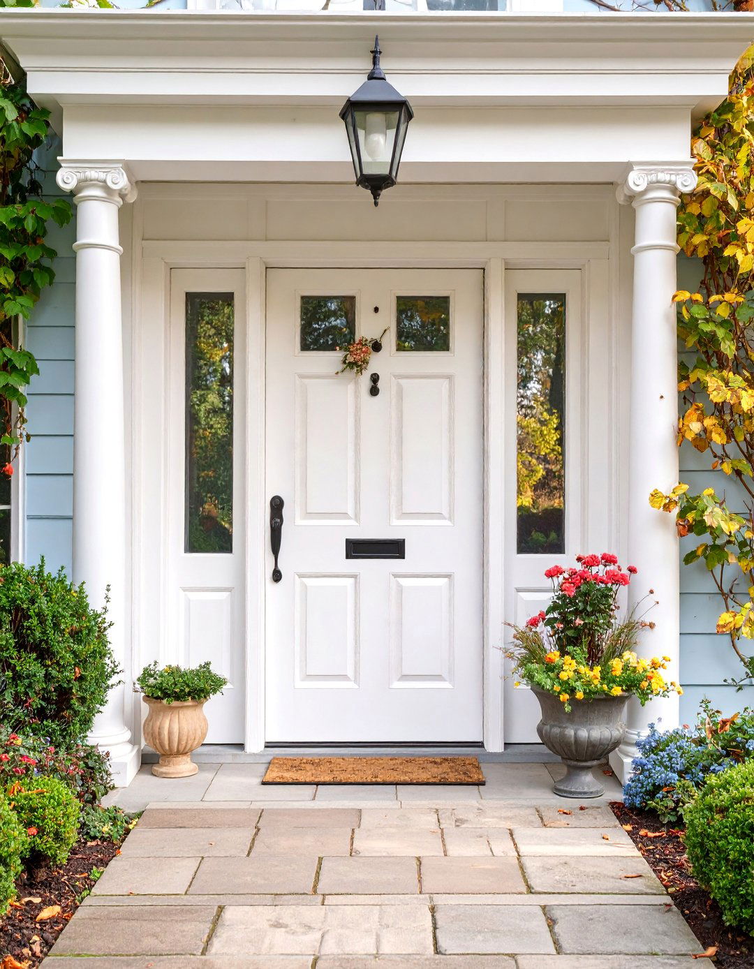 Traditional White Oak Door with Dentil Shelf Detail - 25 White Oak Front Door Ideas