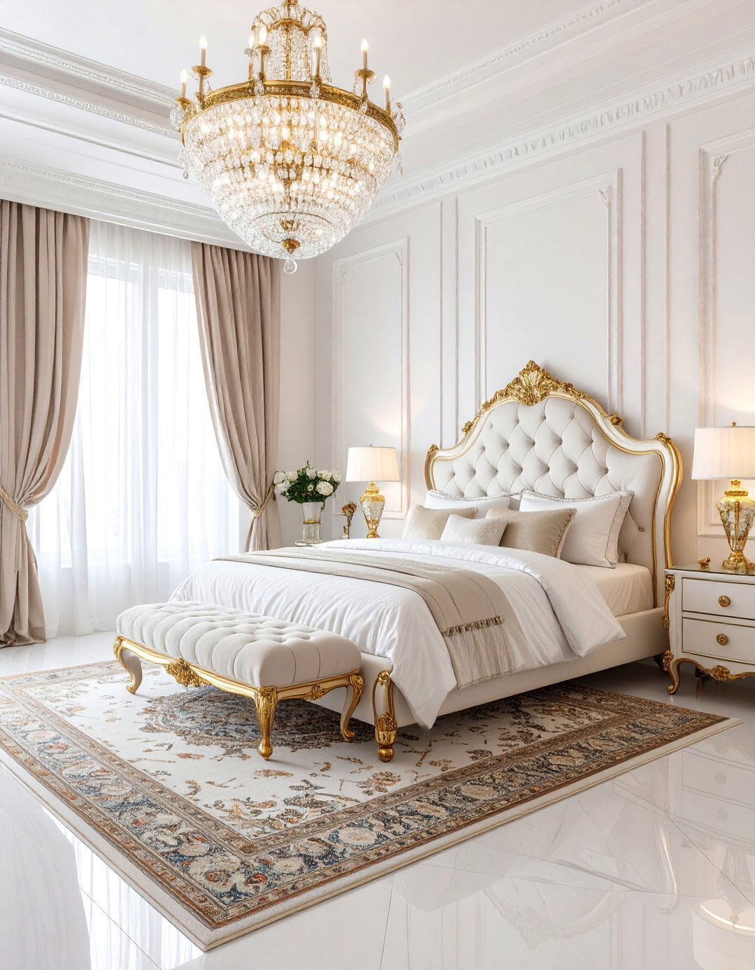 Traditional White and Gold Bedroom - 25 White and Gold Bedroom Ideas