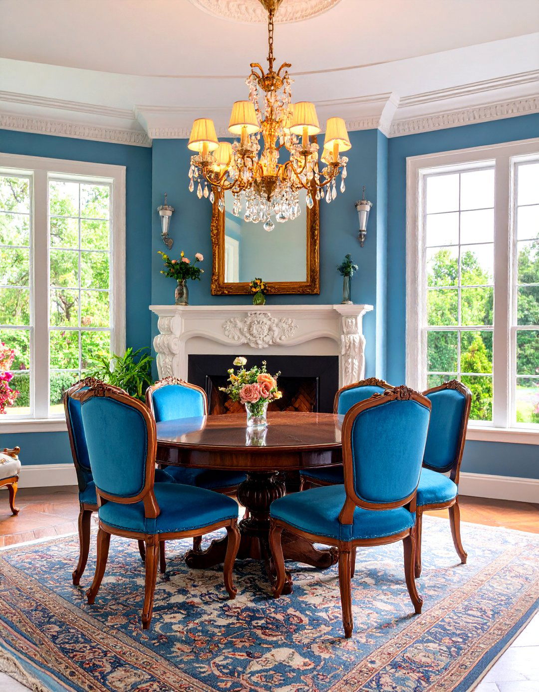 Traditional Wood Burning Fireplace with Rich Mahogany - 25 Dining Room With Fireplace