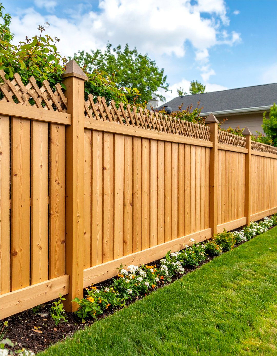 Traditional Wood Privacy Fence with Lattice Topper - 25 Backyard Privacy Ideas