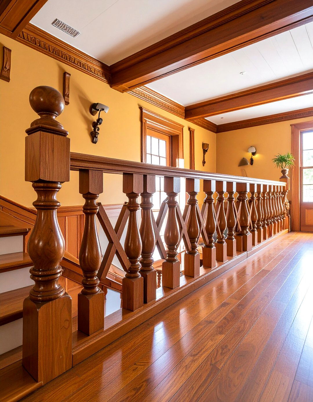 Traditional Wood Railing with X Pattern Design - 25 Wood Stair Railing Ideas