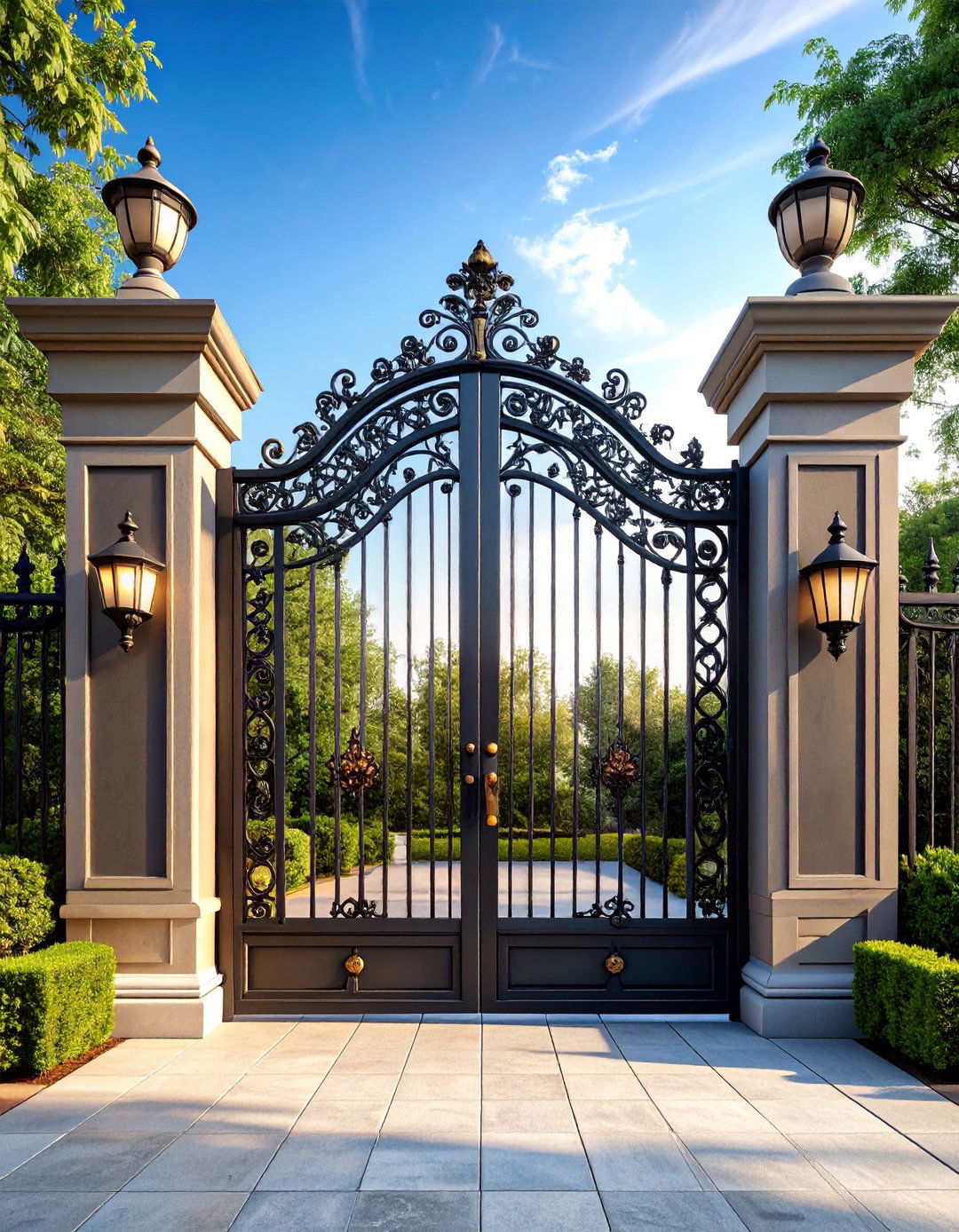 Traditional Wrought Iron Gate with Scrollwork - 25 Front Door Gate Ideas