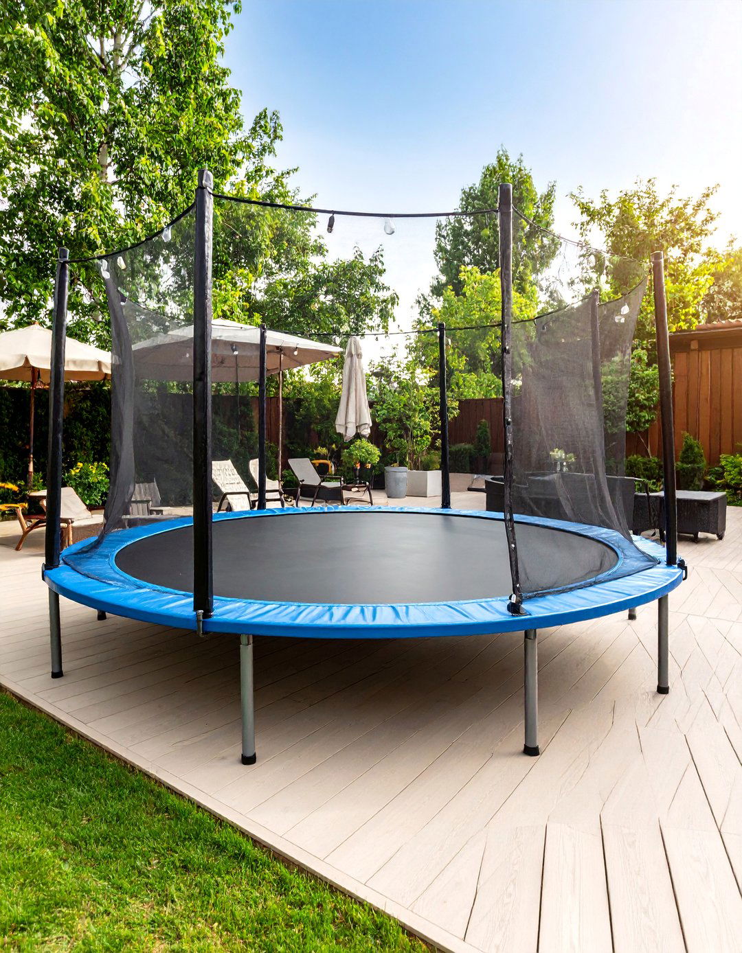Trampoline Activity Zone with Safety Integration - 25 Backyard Ideas for Kids