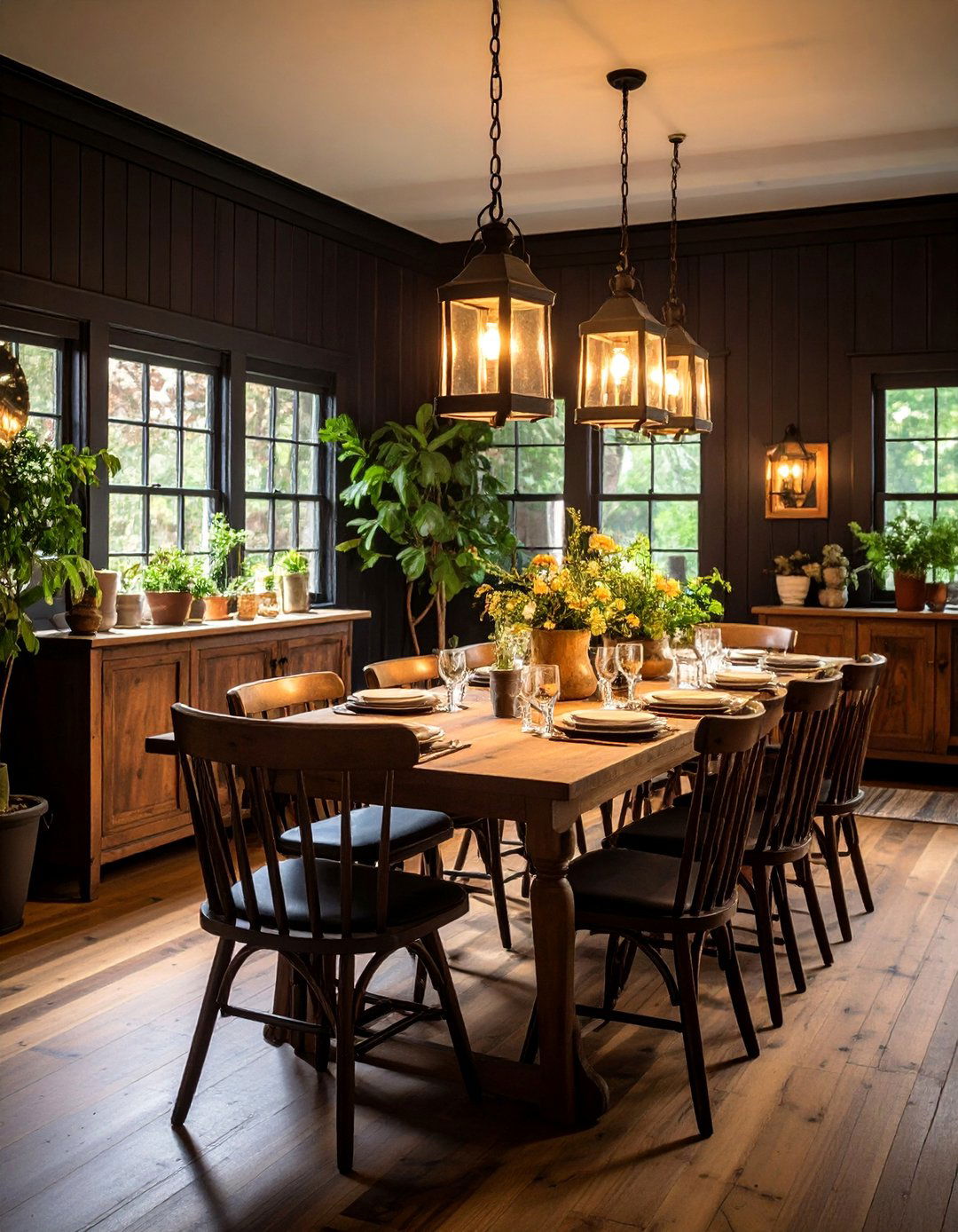 Transitional Black Beadboard Cottage Style Wall - 25 Black Accent Wall Dining Room Ideas