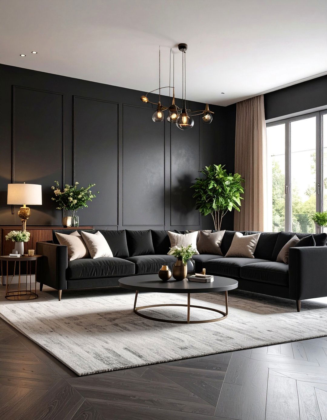 Transitional Black Living Room with Balanced Elements - 25 Black Living Room Ideas