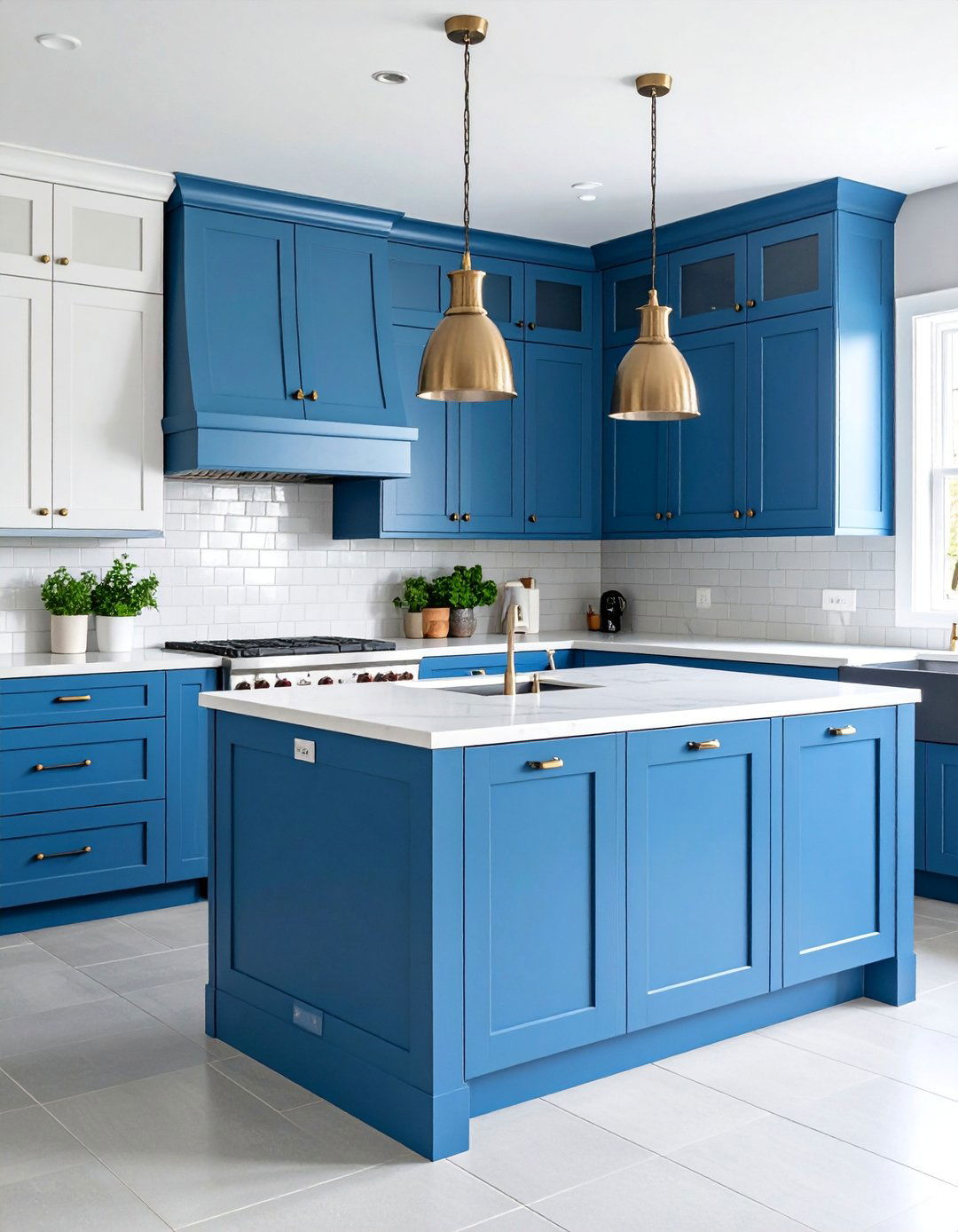 Transitional Blue Lower Cabinets with White Upper Cabinets - 25 Blue and White Kitchen Ideas