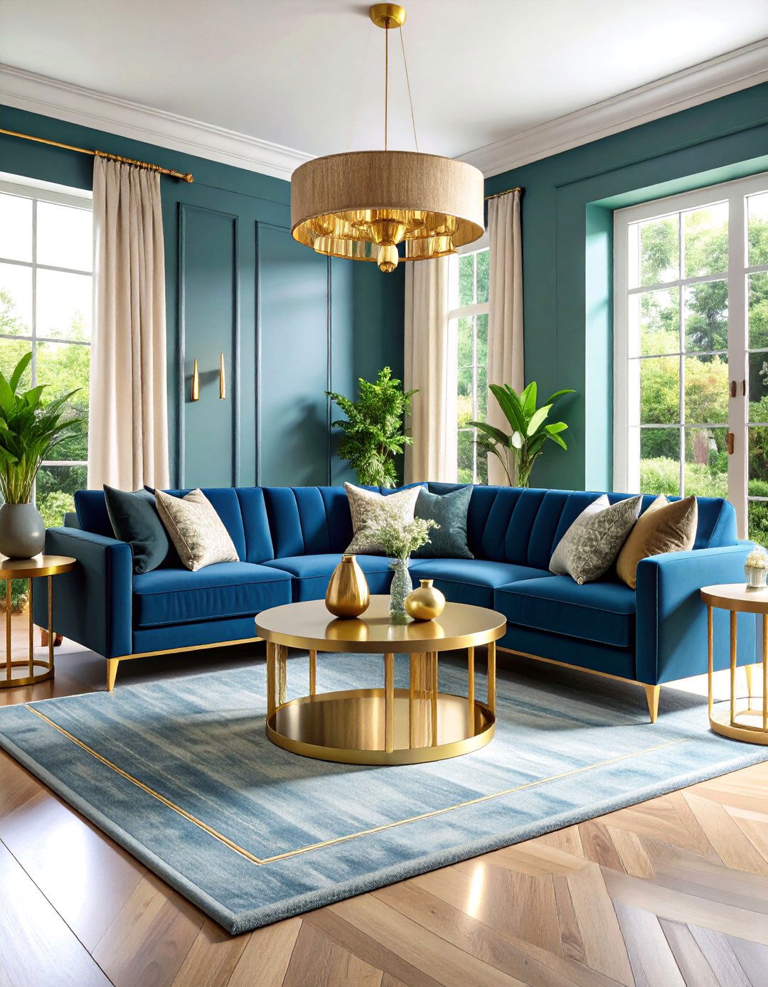 Transitional Blue and Gold Living Room - 25 Blue and Gold Living Room Ideas