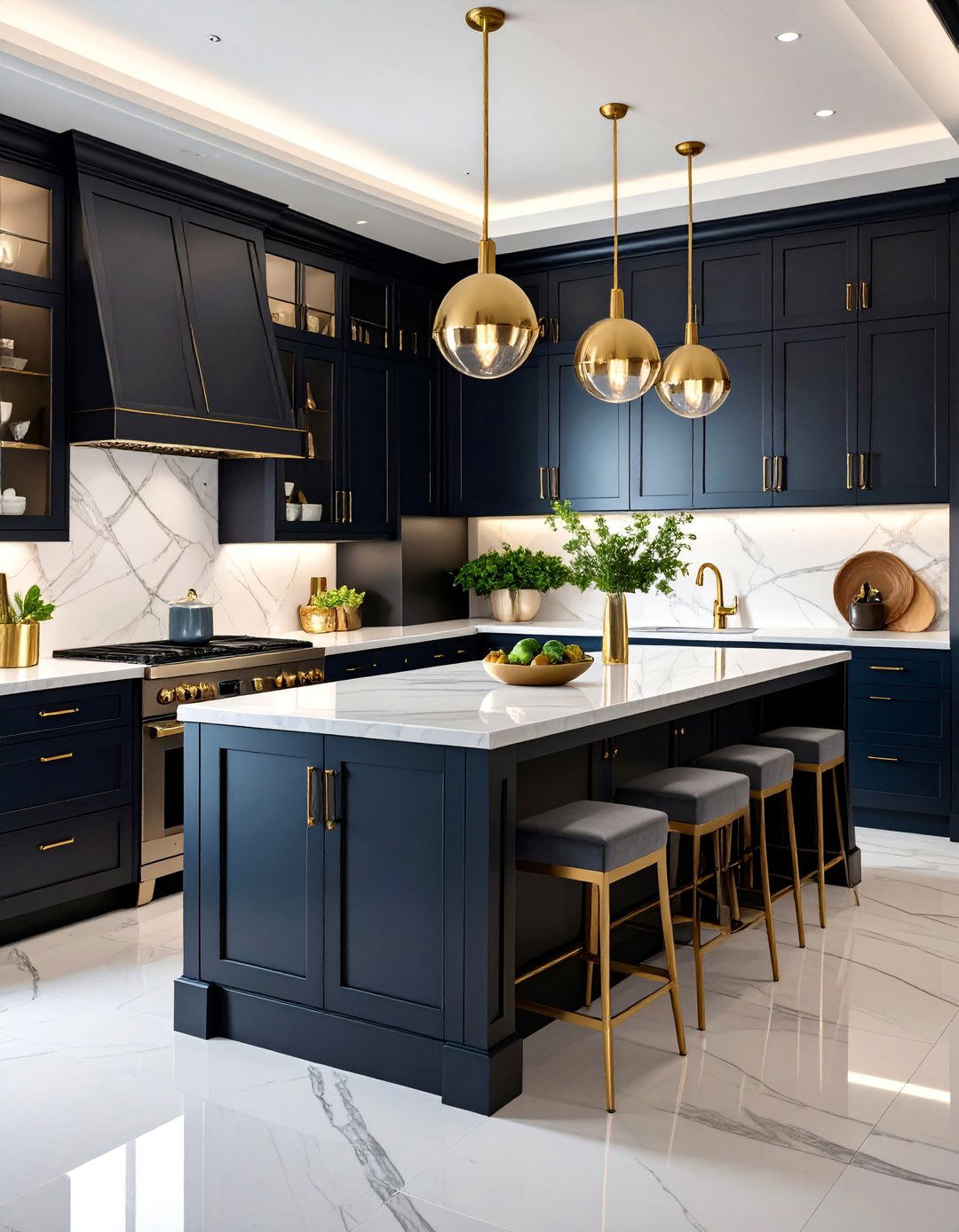 Transitional Butlers Pantry in Black and Gold - 25 black white and gold kitchen ideas