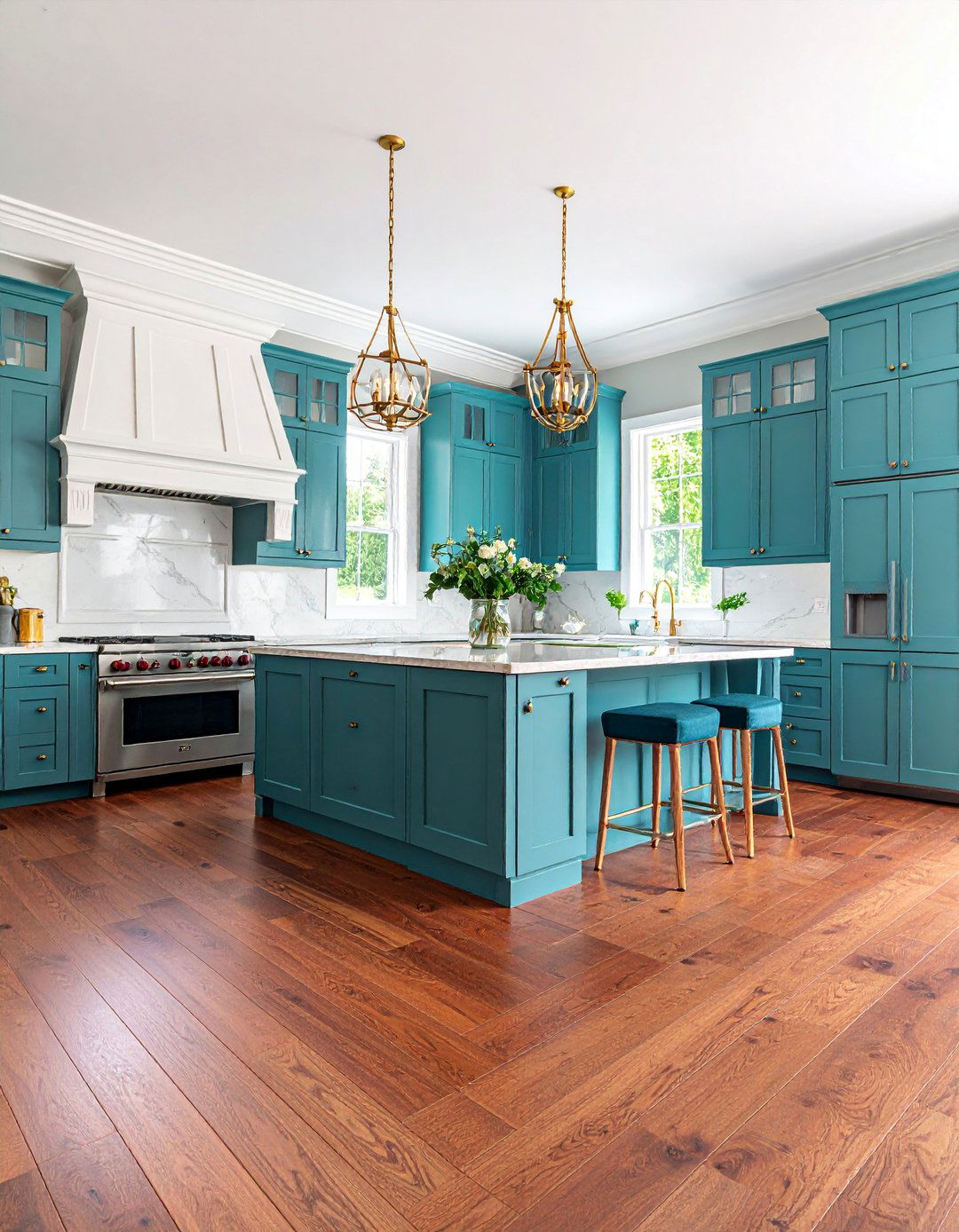 Transitional Cherry Wood Kitchen with Elegant Balance - 25 Kitchens With Wood Floors