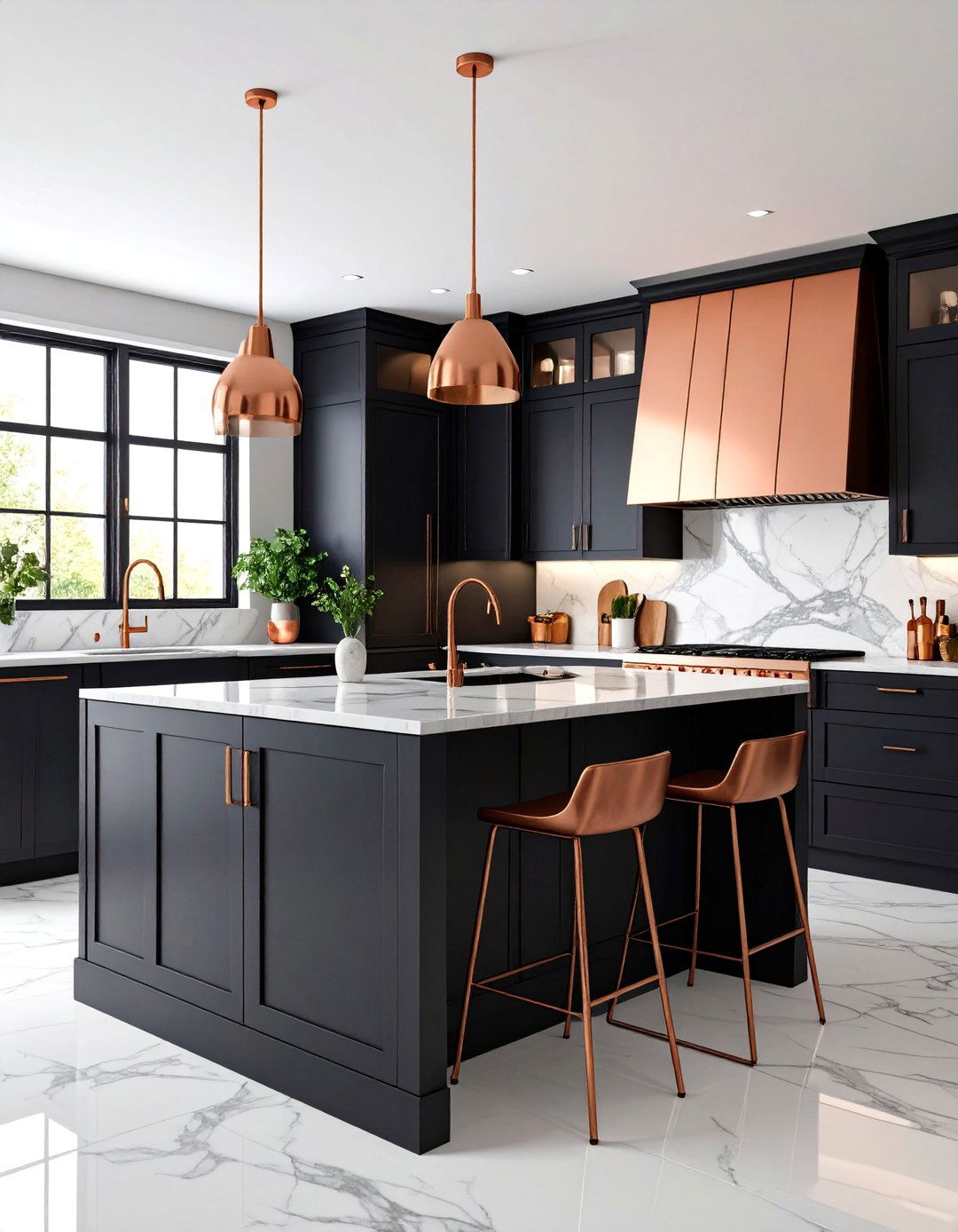 Transitional Copper Cabinet Fronts with Black Frame Construction - 25 black and copper kitchen ideas