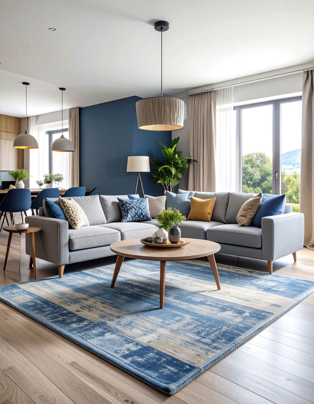 Transitional Cornflower Blue and Mushroom Grey Living Room - 25 Blue and Grey Living Room Ideas