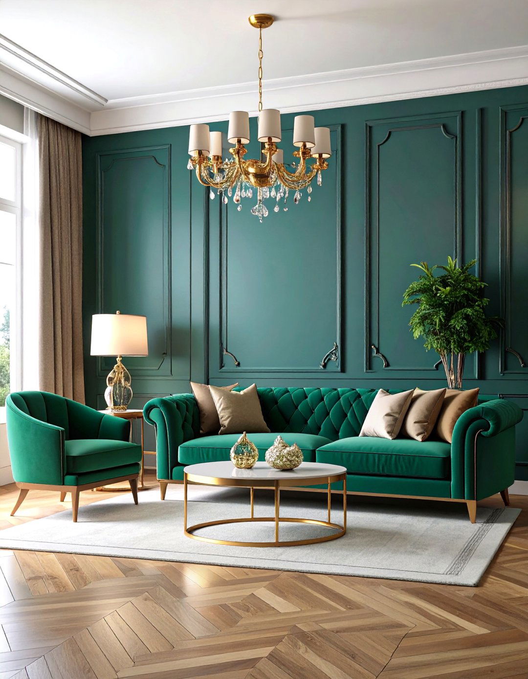 Transitional Emerald and Gold Elegant Living Room - 25 Emerald Green and Gold Living Room Ideas