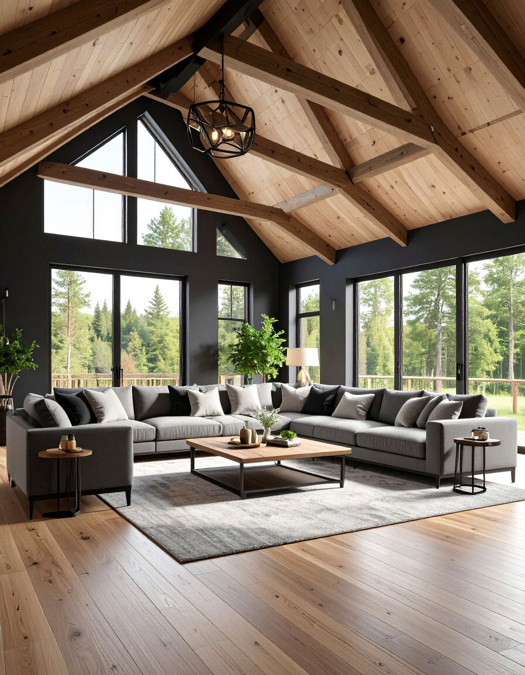 Transitional Family Room with Black Cathedral Ceiling - 25 Black Ceiling Design Ideas