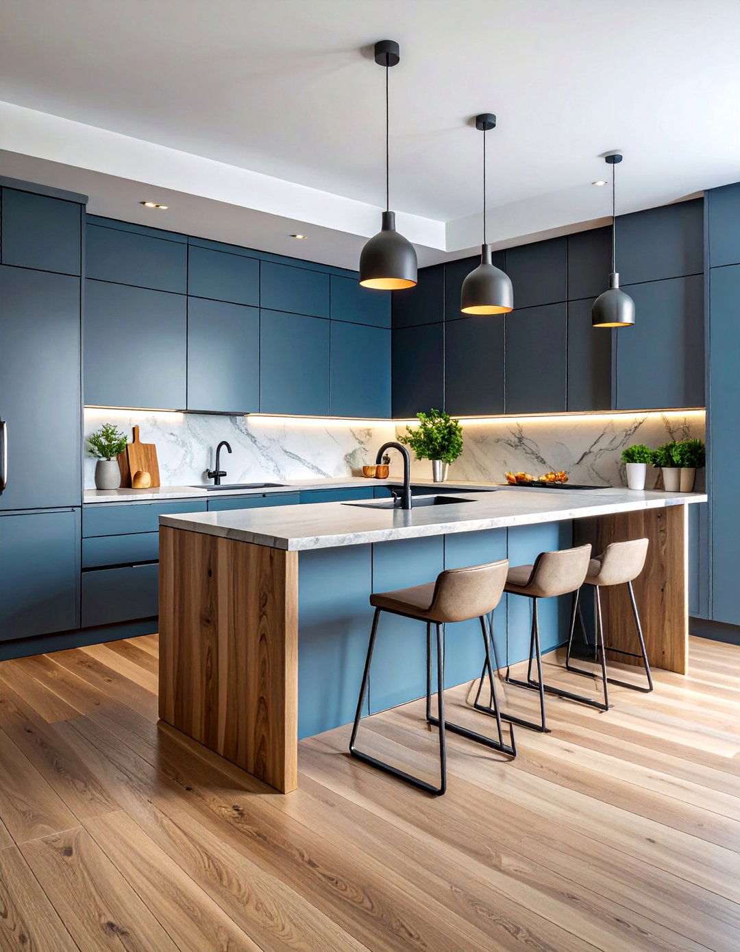 Transitional Gray Kitchen with Mixed Material Island - 25 Gray and Black Kitchen Ideas