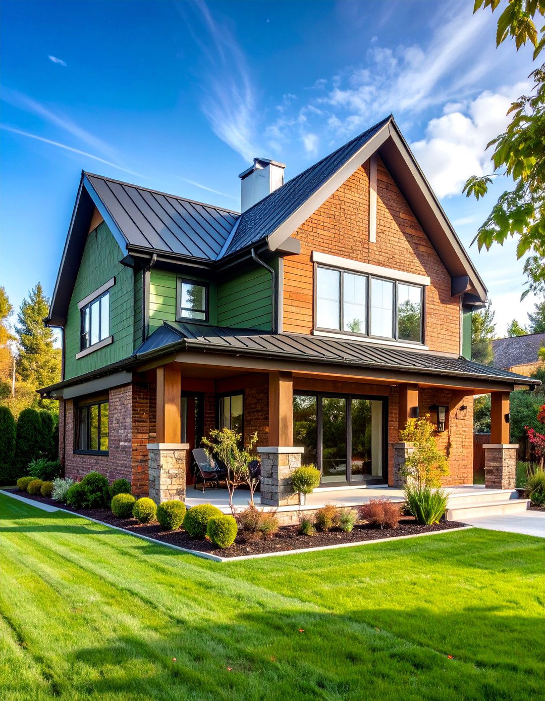 Transitional Green Brick Suburban Contemporary - 25 Green Brick Exterior Home Ideas